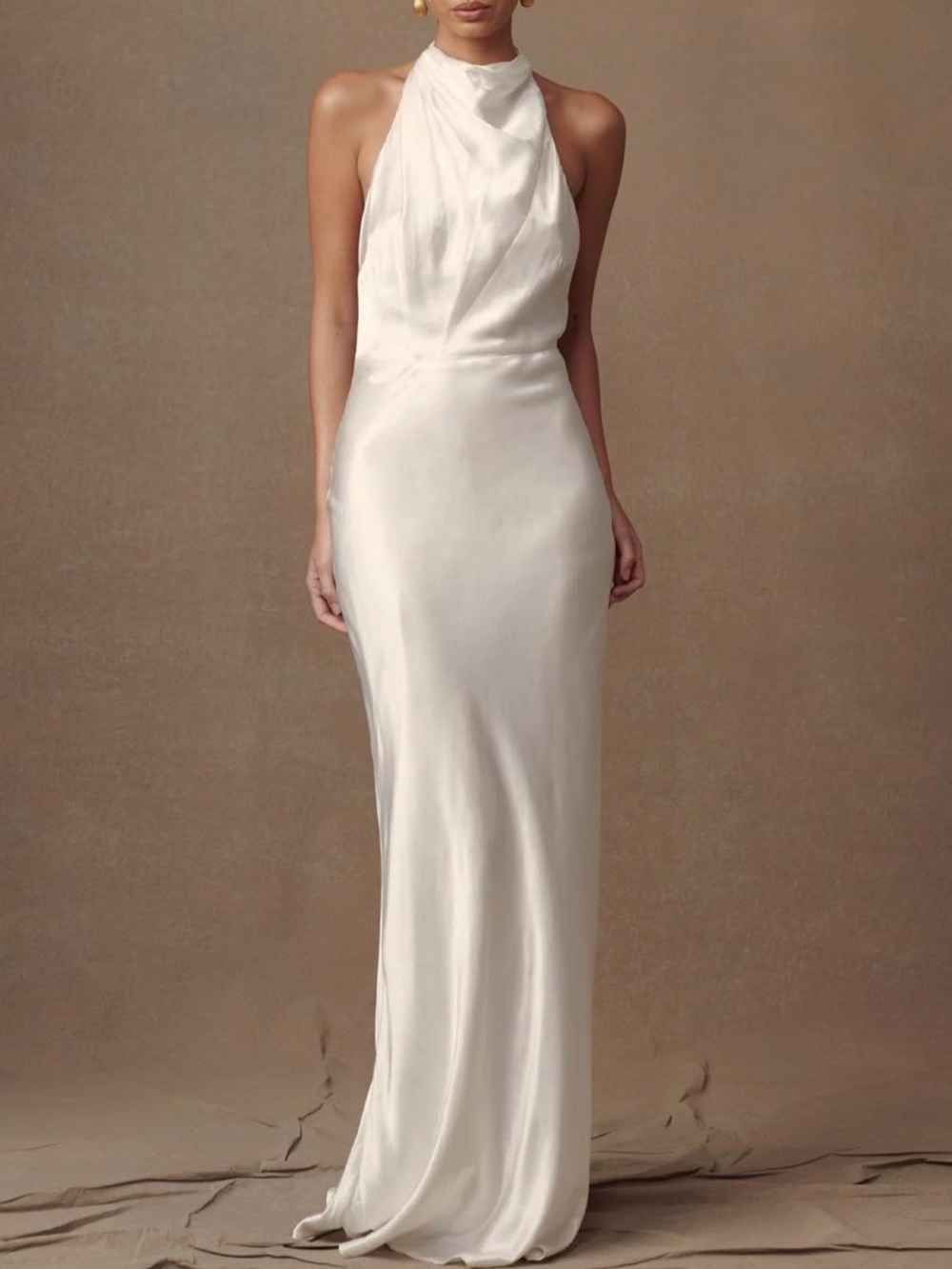 Meshki Ivory Halter Satin Maxi Dress